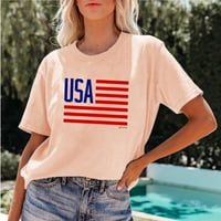 Aaimomet vrhovi za žene casual ženska dana neovisnosti Ispis majica kratkih rukava USA zastava na vrhu,