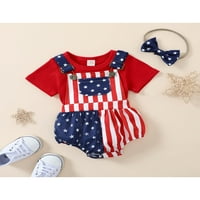 Binweede novorođenčad za djecu za djecu, puna rebrasta majica s kratkim rukavima + zvijezde Stripe Print