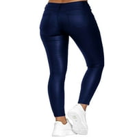 REJLUN ženske joge pant visoke struk FAU kožne hlače Solies Tummy Control pantalone zimske plave s