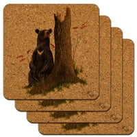 Medvjed koji sjedi pored drveta nisko profil Novelty Cork Coaster set
