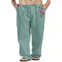 Grianlook muške lagane hlače od pune boje elastični struk sa džepovima Hlače Yoga perjem za ispis