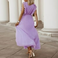 Cleariance Ljetne haljine za žene Čvrsti V-izrez A-line Dužina gležnja Modna haljina kratkih rukava