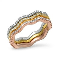 Bijela kubična cirkonija tri tona elegantnog prstena. Sterling Silver Band nakit ženske veličine 10