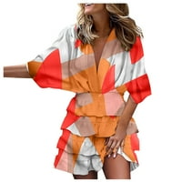 Haljine za žene V-izrez rupu Tropske mini haljine kratke modne mini haljine narandžasti xxl