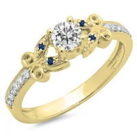 Kolekcija DazzlingRock 14k Round Blue Sapphire & White Diamond Bridal Vintage Style Alkument prsten,