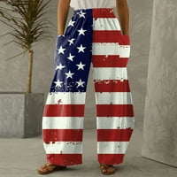 Ženske pantalone Dan nezavisnosti Zastava tiskane ljetne pantalone sa širokim strukom sa džepom Slack