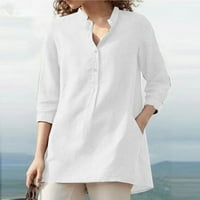 Ženski vrhovi Crew Crw Cvjetni bluza Ležerne prilike za žene Ljetne majice s dugim rukavima Bijeli XL
