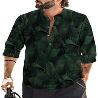 Muški majice Henley izrez ljeto plaža pamučna posteljina casual majica prugasti cvjetni tisak dugih