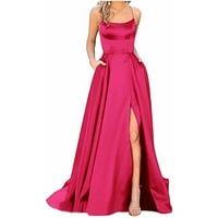 Žene A-line haljina od punog maxi-a-ramena bez rukava bez rukava vruća ružičasta 3xl