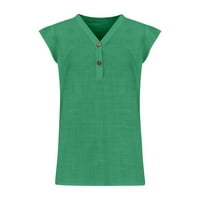 PBNBP Ženska ljetna ležerna košulja pamučne majice plus veličina gumba gore ruffle rukave V izrez Loseting