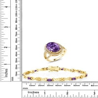 Gem Stone King 11. CT ovalni ljubičasti ametist 18k žuti pozlaćeni srebrni prsten i narukvica nakit