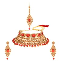 Efulgenz Indijski nakit Kundan Crystal Choker Ogrlice Minđuše Maang Tikka Glavna lanac Bollywood Wedding