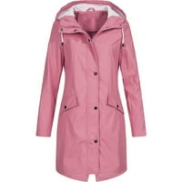 Guvpev Žene Čvrsti kišni kišni plus veličina kapuljač kapuljača, dugačak jaknski kaput - ružičasti XL