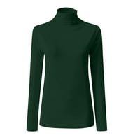 Charella Womens Solid Color Turtleneck Dugim rukavima Pletena majica Slim bluza Green, XL