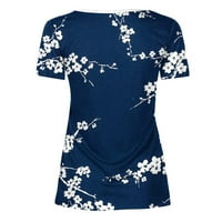 Ženske vrhove bluza Žene kratkih rukava labava cvjetna košulja V-izrez ljeto svijetloplava plava l