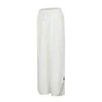 Duge pantalone za žene Modne žene Labave solidne boje casual širokih nogu split gumbi hlače hlače bijele