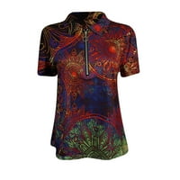 Huachen Fashion Women Bohemian Western Ethnic Style Copper Top Casual Majica s kratkim rukavima, Crni XL