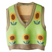 Žensko proljeće i jesenji modni suncokret tisak debeli pleteni džemper bez rukava