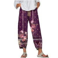 Hlače visokog struka Voncos za ženske tema-tema sa džepovima cvjetne tiskane vintage lagane pantalone