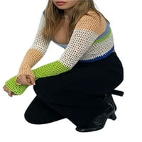 Ženski kroškog pletenja usev vrhovi dugih rukava Boja bloka ubojite redovne fit majice