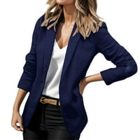 Žene Elegantna OL čvrsta boja rever V Crt Cardigan Jacket Jakne za ženske blejze i odijelovke Navy M