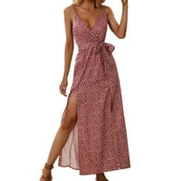 Ženske haljine Ljeto V izrez Casual Vintage Flares Line Labava haljina špagete trake Maxi Flowy duge