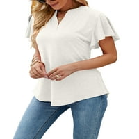Voguele Dame Ljetni vrhovi V izrez majica Majica od pune boje Plaža Tee Laitlover White S