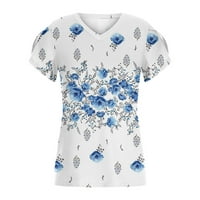 Ženski ljetni vrhovi proljeće i ljetni casual s majicom V-izrez tiskani kratkih rukava s kratkim rukavima