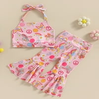 Qinghua Toddler Baby Girls Ljeto odijelo bez rukava s rukavima T-majica Cvijeta duga zvona odjeća ružičasta