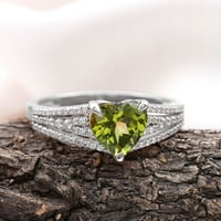 Oblik srca Peridot Prsten pasijansa sa moissine za žene - Split Shank prsten, srebrna u Sterling, SAD