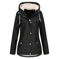Fatuov kišni kaputi za žene runo s kapuljačom s dugim rukavima Vodootporna zimska modna crna točka m