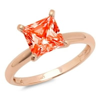 1.0ct Princess Cred Crveni simulirani dijamant 18K 18K ružičastog godišnjice za angažman prsten veličine