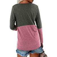 Ženska modna casual preveliki dugi rukav V-izrez na vrhu patchwork labave fit bluze za žene za žene