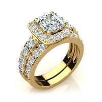 Superjeweler Carat Princess Oblik Halo Diamond Widel set u karatu žuto zlato za žene