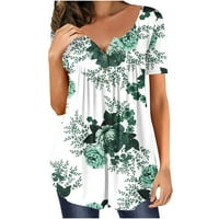 Y2K Odjeća za žene ruffle majica posada vrata kratkih rukava s kratkim rukavima dolje cvjetni zeleni