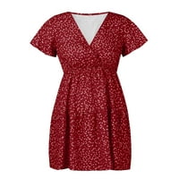 Ljetne haljine za žene V-izrez otisnuta A-line mini odmor Haljina kratkih rukava na klirensu crvena