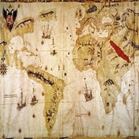 Vespucci's World Map, 1526. Njuan Vespucci's Map World, 1526. Poster Print by