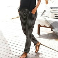 Žene Striped Ispis ljetne hlače gležnjače teretni hlače tanke ravne noge elastične visoke strukove pantalone