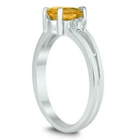 Ženski 7x citrinski i dijamantski kruški u obliku kruške u obliku tri kamenog prstena u 10k bijelo zlato