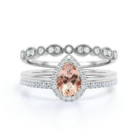 Prekrasna Art Deco 2. Carat Pear Cut pristupačni morgatitni i dijamantski moissan zaručni prsten, klasični
