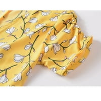 Ženske haljine s kratkim rukavima Ljeto V izrez za odmor cvjetni print party casual haljina žuti xl
