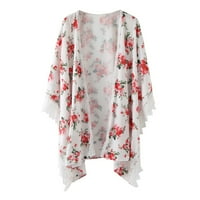 Ženski kratki rukav vrhovi cvjetni print Puff rukav kimono kardigan labav pokrov up bluza casual majica