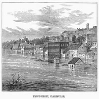 Poplava: Clarksville, 1874. Nfront ulica u Clarksvilleu, Tennessee, nakon poplave 1874. Graviranje drveta