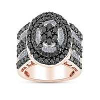 Carat crno-bijeli prirodni dijamantski krug okvira klastera za angažovanje klastera u 14K ružičastog zlata preko srebra sterlinga