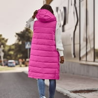 Vrhovi za žene Žene Topli džep kaput dugačak jakna zimska bez rukava dolje Parkas Hot Pink M