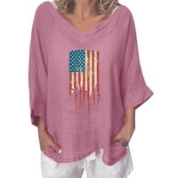 Cleance Women Bluzes Dressy rukava Neovisnost o neovisnosti Ispisana ženska modna bluza V-izrez, Pink,