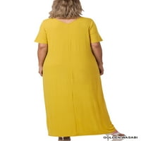 Zenana Women & Plus opušteni Fit V-izrez kratki rukav puna dužina maxi duga haljina w bočni džepovi