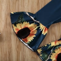 Izhansean Toddler Baby Girls Ljeto odijelo Suncokret za ispis Flare rukav na vrhu Hlače Traka za glavu Plava 18- mjeseci