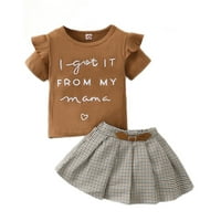 Bear dojenčad Outfits Rifled rukav pisma za ispis majica + Ležerne prilike nagnute suknje set 12-mjeseci