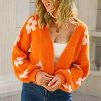 Džemper sa cvjetnim printom za ždbojnik za žene Junior Otvoreno prednji dugi rukav s dugim rukavima Dressy casual džemper tinejdžerke vrhove narančaste m